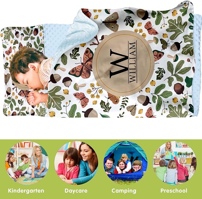 Personalized Toddler Nap Mats for Preschool, Custom Name Kids Sleeping Bag for Daycare, Roll Up Sleeping Mat with Removable Pillow and Soft Dot Minky Blanke for Boys Camping Travel
