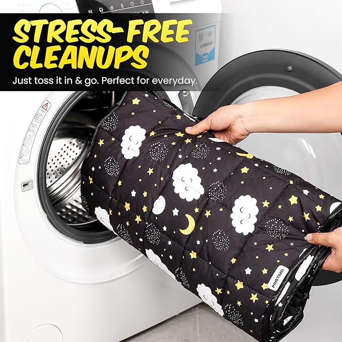 Roll Up Kids Nap mat with Fleece Ultra-Soft Minky Blanket and Pillow – Soft Toddlers Sleeping Mat with Dreamy Star-and-Cloud Design for Daycare, Preschool, Travel, Camping, Kindergarten