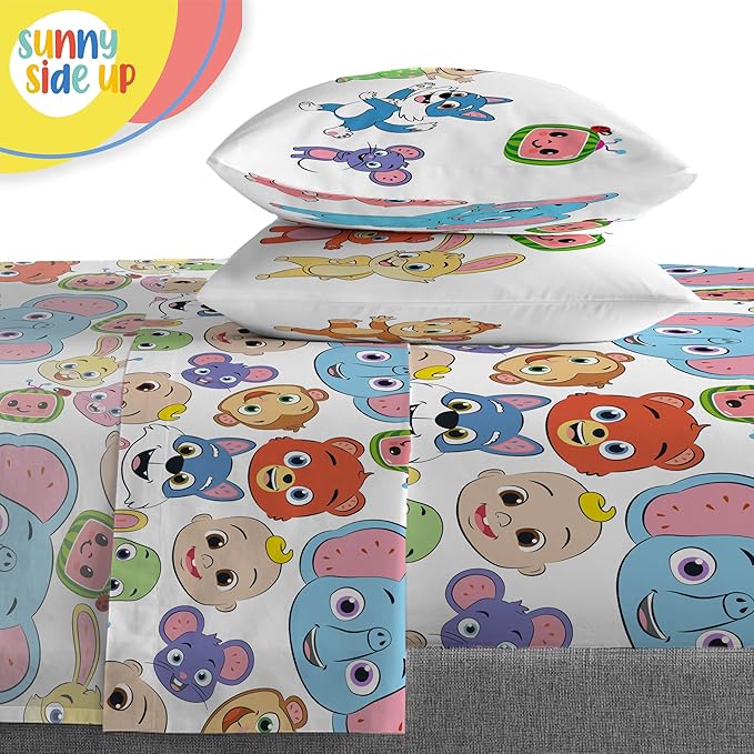 CoComelon Full Size Comforter Set - 7 Piece Kids Bedding Includes Comforter, Sheets & Pillow Cover - Super Soft Microfiber Animal Bed Set
