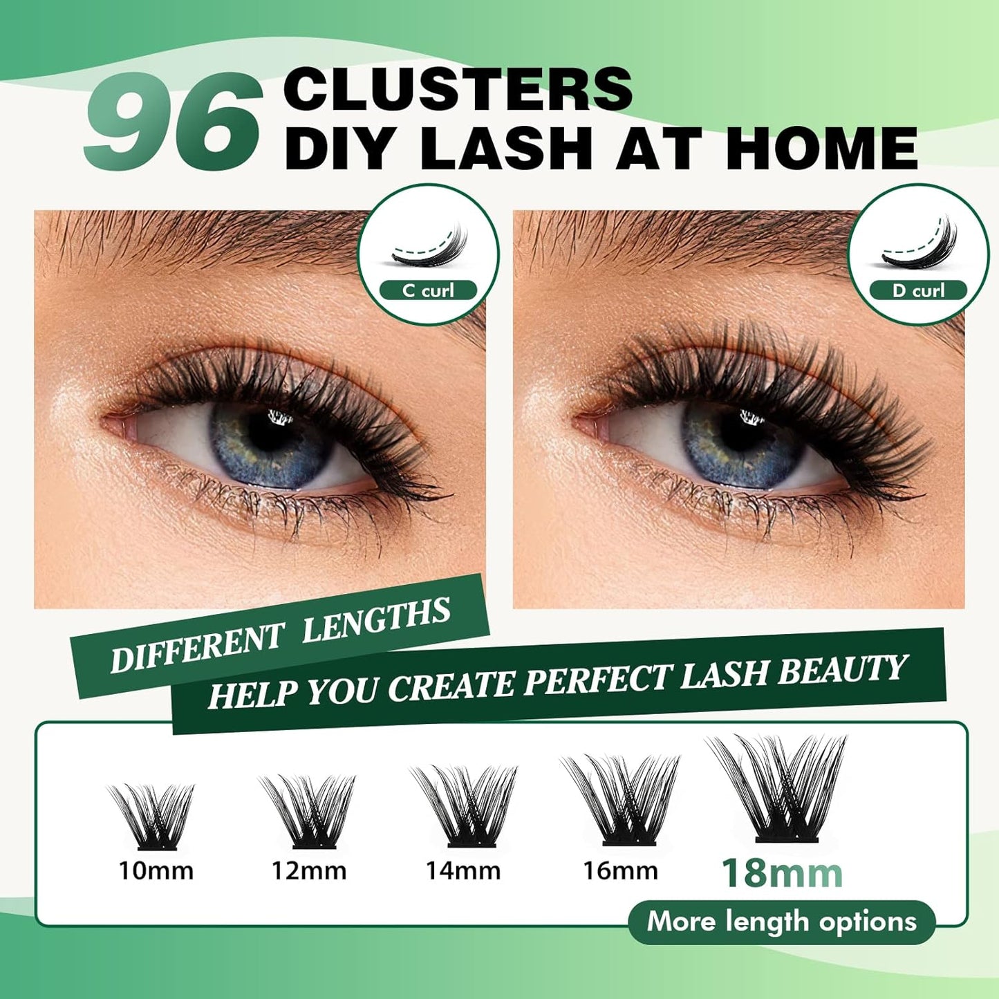 Lash Clusters,96 Pcs Cluster Lashes Y07 D Curl 12mm DIY Lash Extensions Eyelash Clusters,KEYYOU Volume Wispy Individual Lashes Soft&Comfortable Easy DIY at Home(Y07,D-12mm)