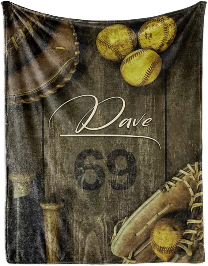 Personalized Baby Softball Bed Blanket: Custom Name and Number Sport Blankets for Toddler Boys Girls Adults Mothers Fathers Birthday Christmas Easter Gift(50x60inch)