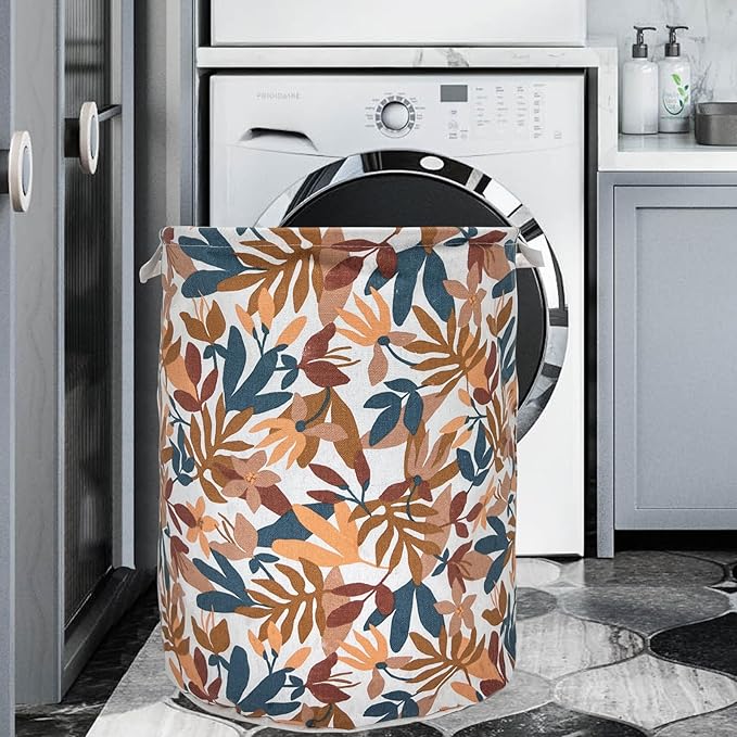 Merdes 19.7’’ Waterproof Foldable Laundry Hamper, Dirty Clothes Laundry Basket, Linen Bin Storage Organizer for Toy Collection (Plant Yellow)