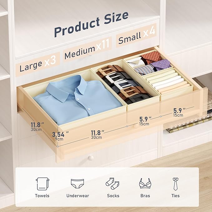 DIMJ Drawer Organizer Clothes - 18 Pack Closet Drawer Organizer Bins for Baby Clothes Storage, Fabric Dresser Organizer for Nursery Bedroom, Foldable Small Drawer Dividers for Underwear Socks