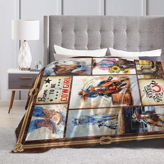 Cowgirl Racing Blanket Western Cowboy Throw Blanket Super Soft Flannel Lightweight Fluffy Plush Fuzzy Fleece Horse Blanket Gifts for Girls Woman Kids Prayer for Bed Sofa Bedding 50"X60"