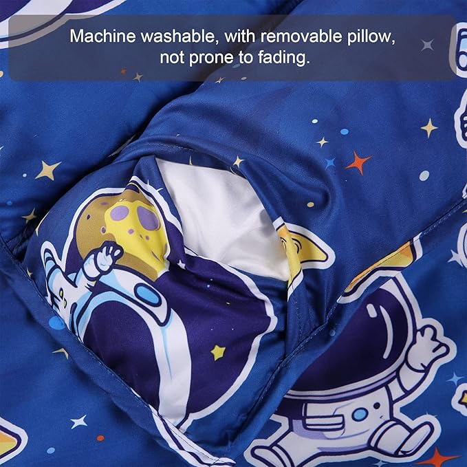 Toddler Nap Mat with Removable Pillow and Minky Blanket,Soft Rolled Napping Mats for Boys and Girls,Lightweight Daycare,Preschool,Travel Toddler Sleeping Slumber Bags -50"×20”(Space)