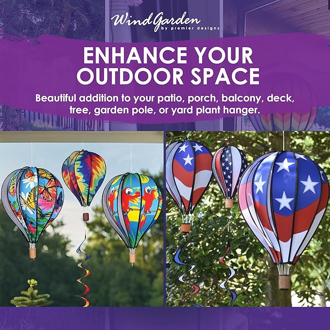Hot Air Balloon Hanging Garden Spinner 22" - Vibrant Sunset Gradient Design, Weather-Resistant Outdoor Decor, Durable & Lightweight for Patios, Yards, and Gardens - Eye-Catching Wind Spinner