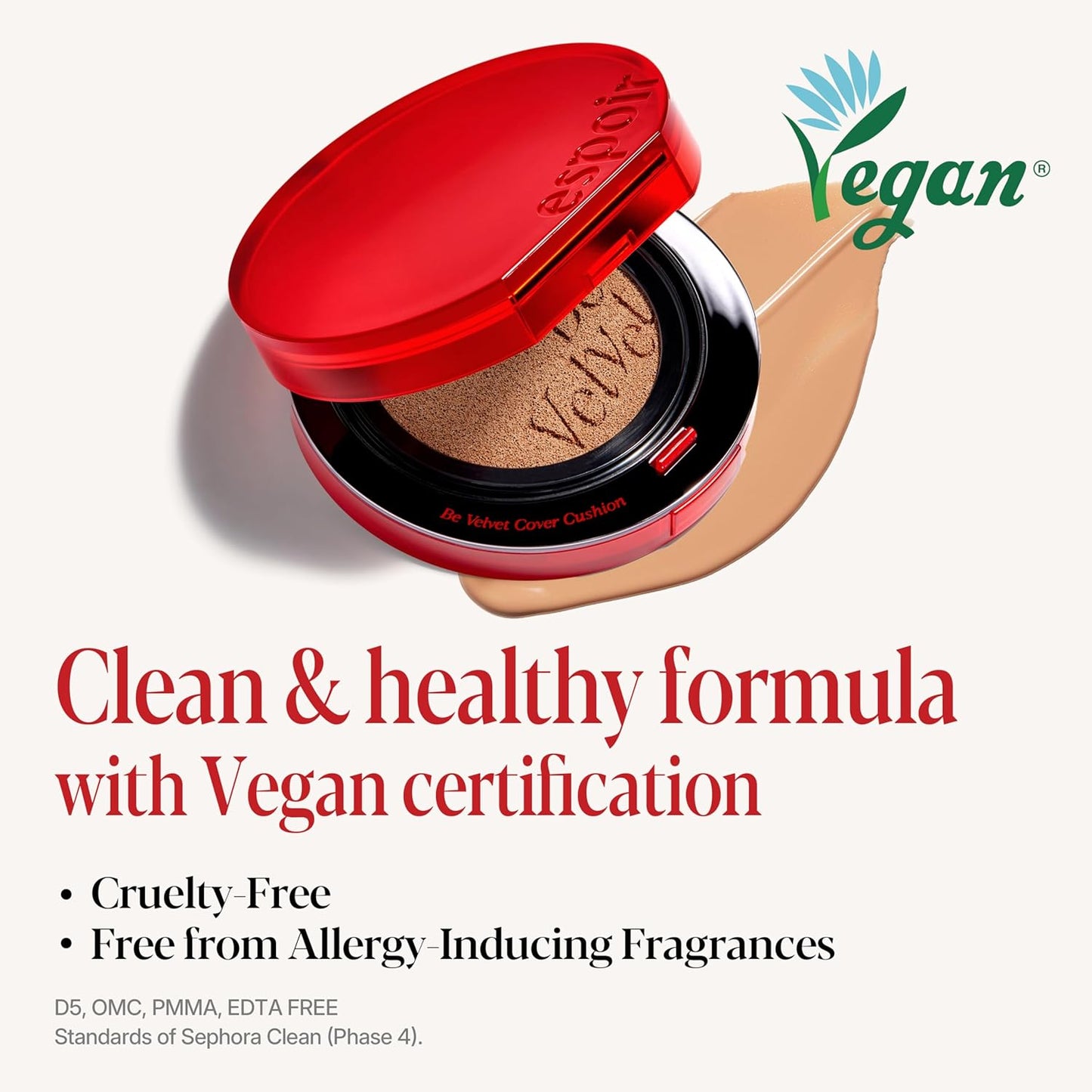 espoir [NEW] Be Velvet Cushion Foundation | Quick and Easy Coverage with Long-lasting Color by Zero Oxidation (#40 Sun Tan, 0.46 Ounce (Pack of 1))