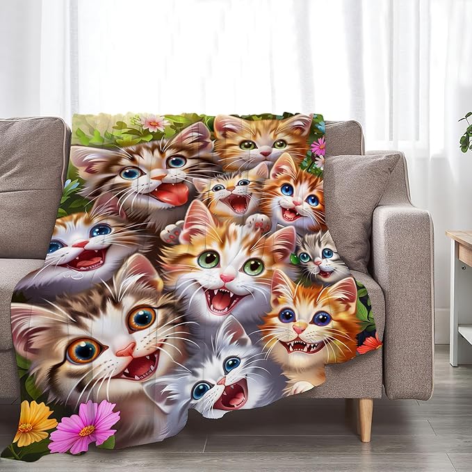 Cat Blanket Funny Cat Gifts for Girls Boys Woman Kids Lover Throw Blankets Soft Blanket Warm Fleece Flannel Plush Blankets for Bed Sofa Couch 60"x80"