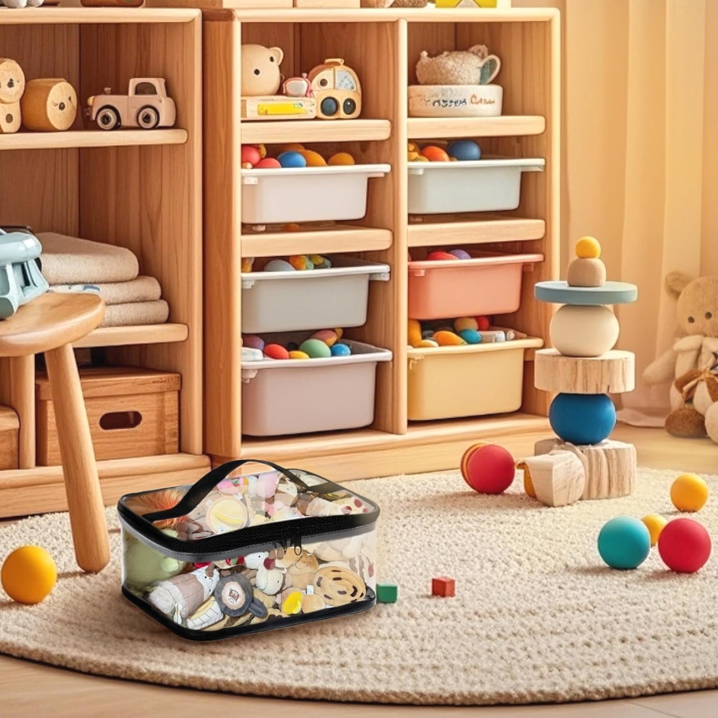 Transparent PVC Storage Bags with Reinforced Handles & Double Zipper - Waterproof Organizer Pouches for Toys, Travel Toiletries, Makeup, Crafts (9.4x6.7x4.3 Inch) 4 Pack