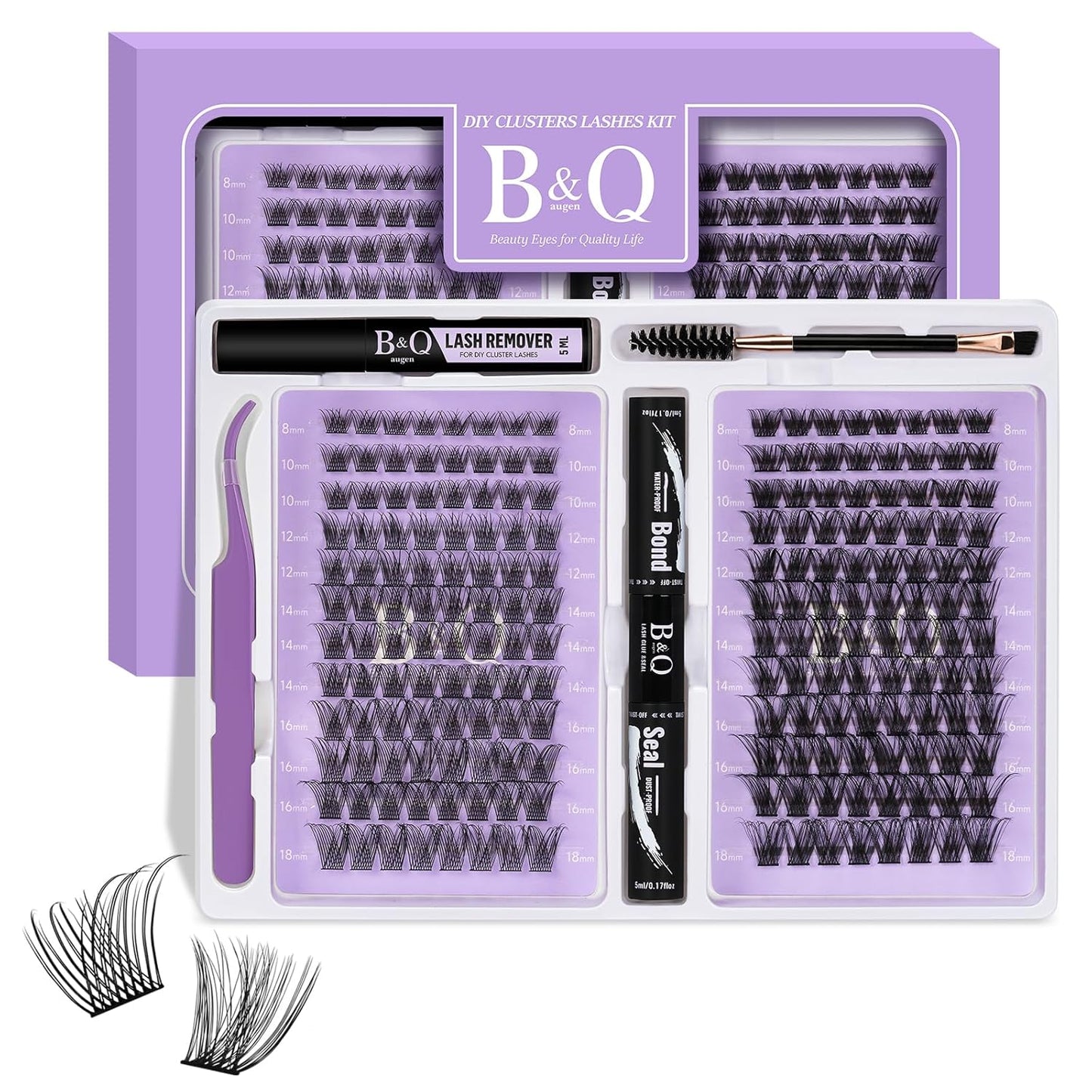 Lash Extension Kit 192 pcs Eyelash Extension Kit B01+B10 8-18mm Mixed Lash Clusters Kit Individual Lashes Kit Wispy with Lash Glue and Remover Applications Eyelash Kit (B01+B10, Kit)