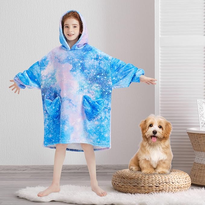 Fiosnow Galaxy Blanket Hoodies for Kids 6-13YR Oversize Wearable Blanket Hoodies for Boys Girls Teens