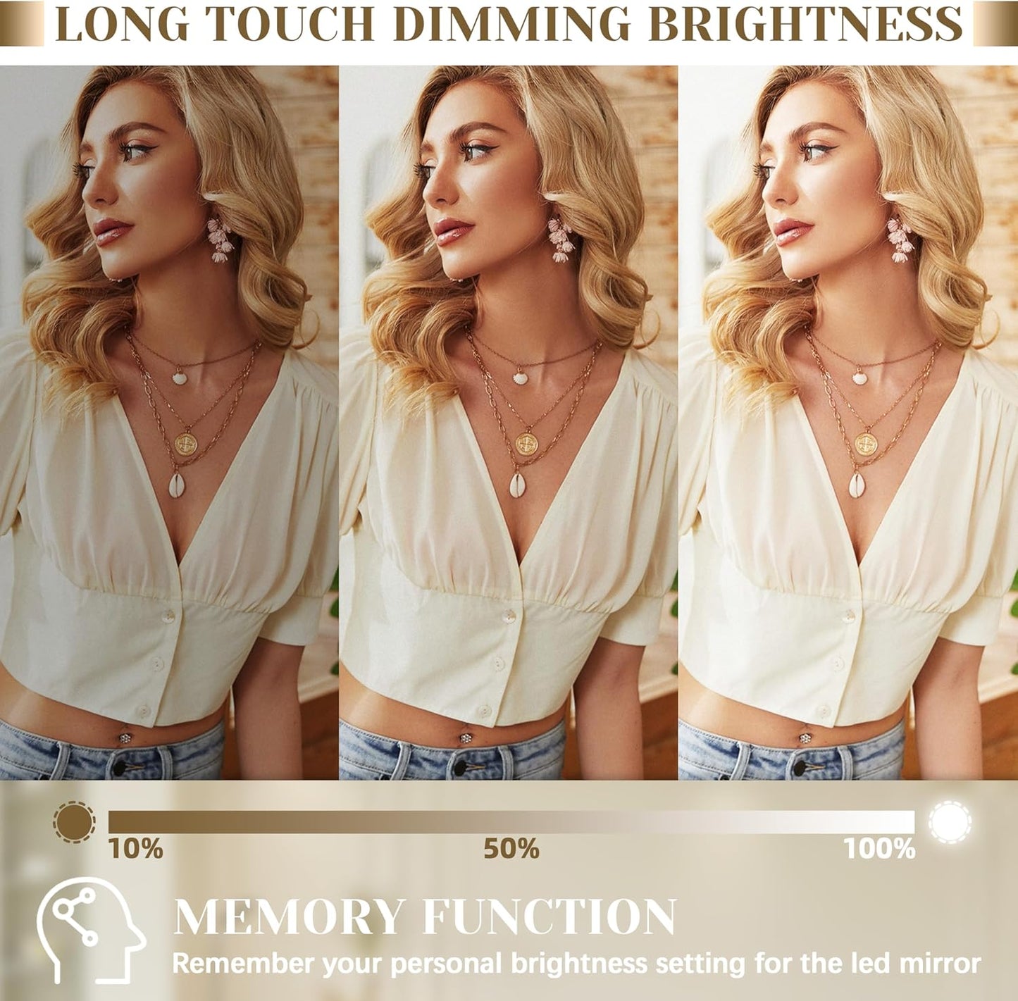 22x20 Inch Lighted Vanity Mirror, 3-Mode Touch Dimming LED Lighting, Large Makeup Mirror for Dressing Room, Tabletop or Wall-Mounted, White