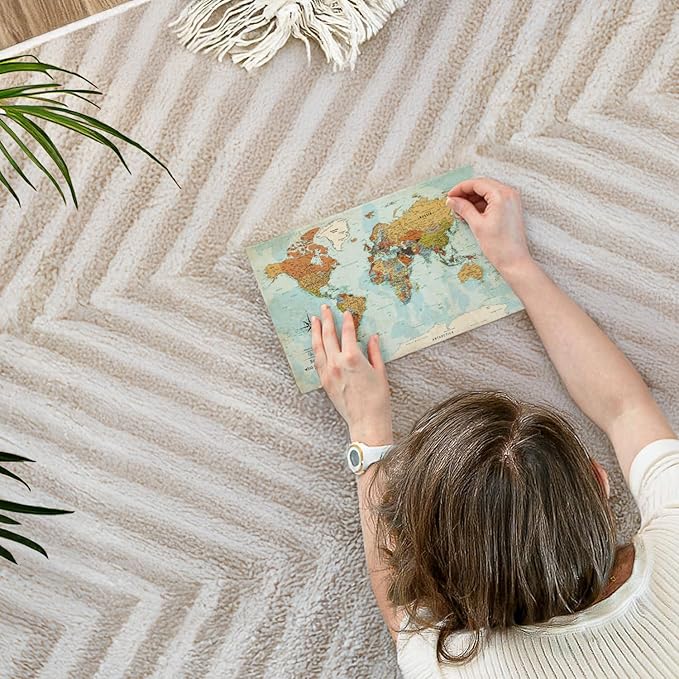 ElephantStock - Personalized Wanderer Push Pin World Map Wall Art - Horizontal Canvas Wall Art - Living Room Wall Decor - Digital Art Map Canvas Art - Orange And Blue Decor - 12" x 8"