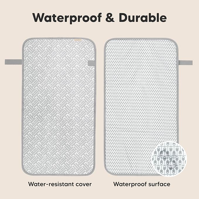 KeaBabies Portable Diaper Changing Pad, Easy Wipe Clean - Foldable Waterproof Baby Changing Mat for Diaper Bag, Compact, Lightweight, 25x13 Newborn, Infant, Baby Changer Travel Essential (Gray Mod)