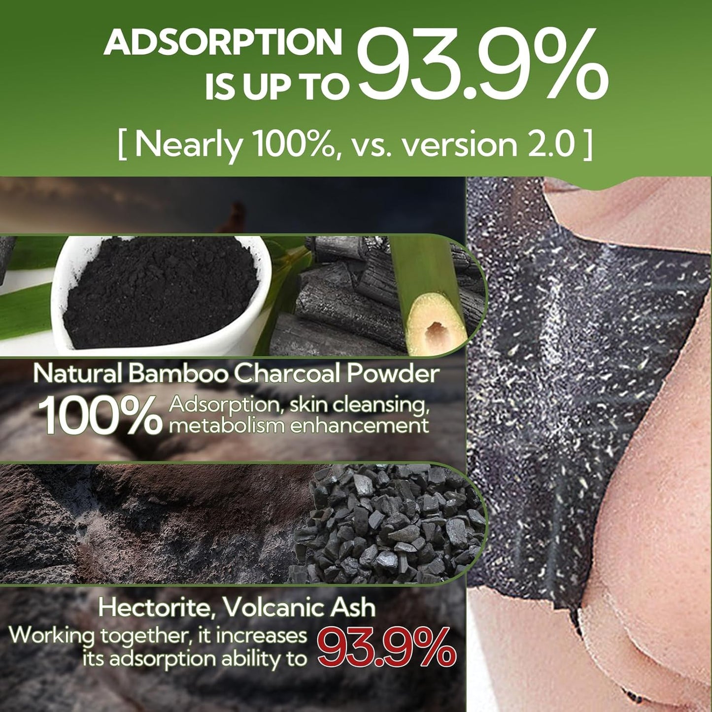 LANBENA Upgraded 2.0 Bamboo Charcoal Blackhead Remover Mask, 60 pcs Nose Strips, Peel off Face Mask Pore Whiteheads Cleanser Strawberry Nose Purifying, Deep Cleansing for All Skin Types, 30g/1.05oz