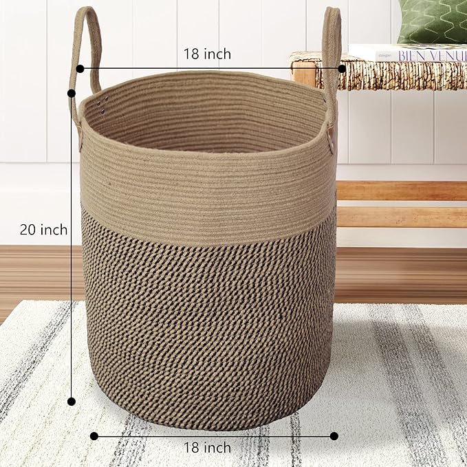 Jute Laundry Hamper Large Woven Rope Storage Basket with Handles 20' Height Tall 83L,Laundry Basket Decorative Basket for Living Room,Pillows,Clothes, 18'Wx20'H