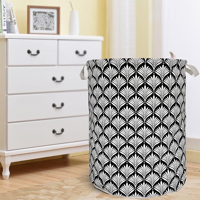 Merdes 19.7’’ Waterproof Foldable Laundry Hamper, Dirty Clothes Laundry Basket, Linen Bin Storage Organizer for Toy Collection (White leaf)