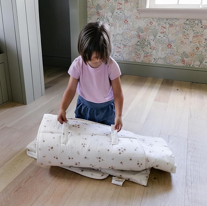 Makemake Organics GOTS Certified Organic Cotton Nap Mat with Detachable Pillow for Kids Soft Sleeping Bag for Toddlers, Boys, Girls - Ideal for Daycare, Preschool, Kindergarten