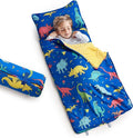 Toddler Nap Mat with Removable Pillow & Minky Blanket Sleeping Bag for Kids Handle & Fastening Nap Mats for Preschool Daycare Kindergarten Kids Sleeping Bag (Ages 2-7 Years) Blue Dinosaur
