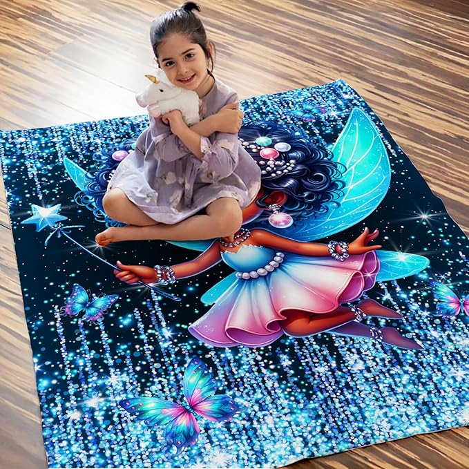 Blanket for Girls, Fairy Throw Blankets Gift for Toddler Kids Daughter 40x50 Inches Soft Cozy Cute Black Throw for Sofa Couch Living Room Bed