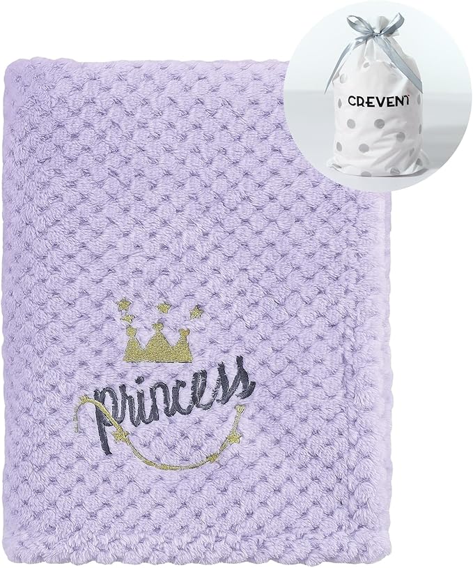 CREVENT 30''X40'' Cute Cozy Fluffy Warm Baby Blanket for Girls Infants Toddlers' Bedding Crib Cot Stroller, Baby Shower Birthday Newborn's Gift - Purple Crown 75X100cm