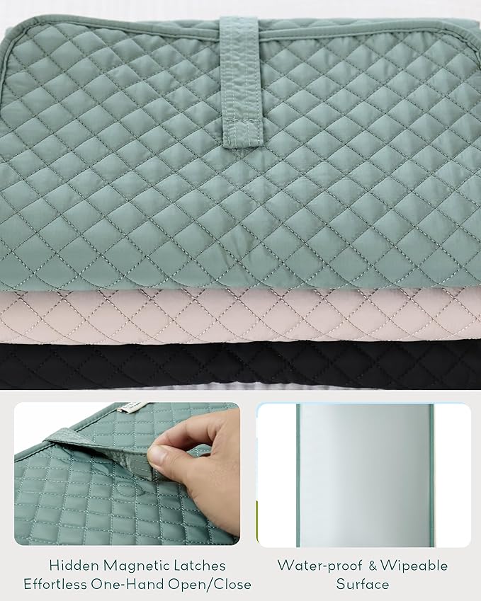 Lily Miles Baby Changing Pad Portable, Diaper Changing Mat with Magnetic Latches, Travel Pad for Diaper Bag, Baby Essentials, Wipeable & Waterproof Mat (Willow Green, Regular)