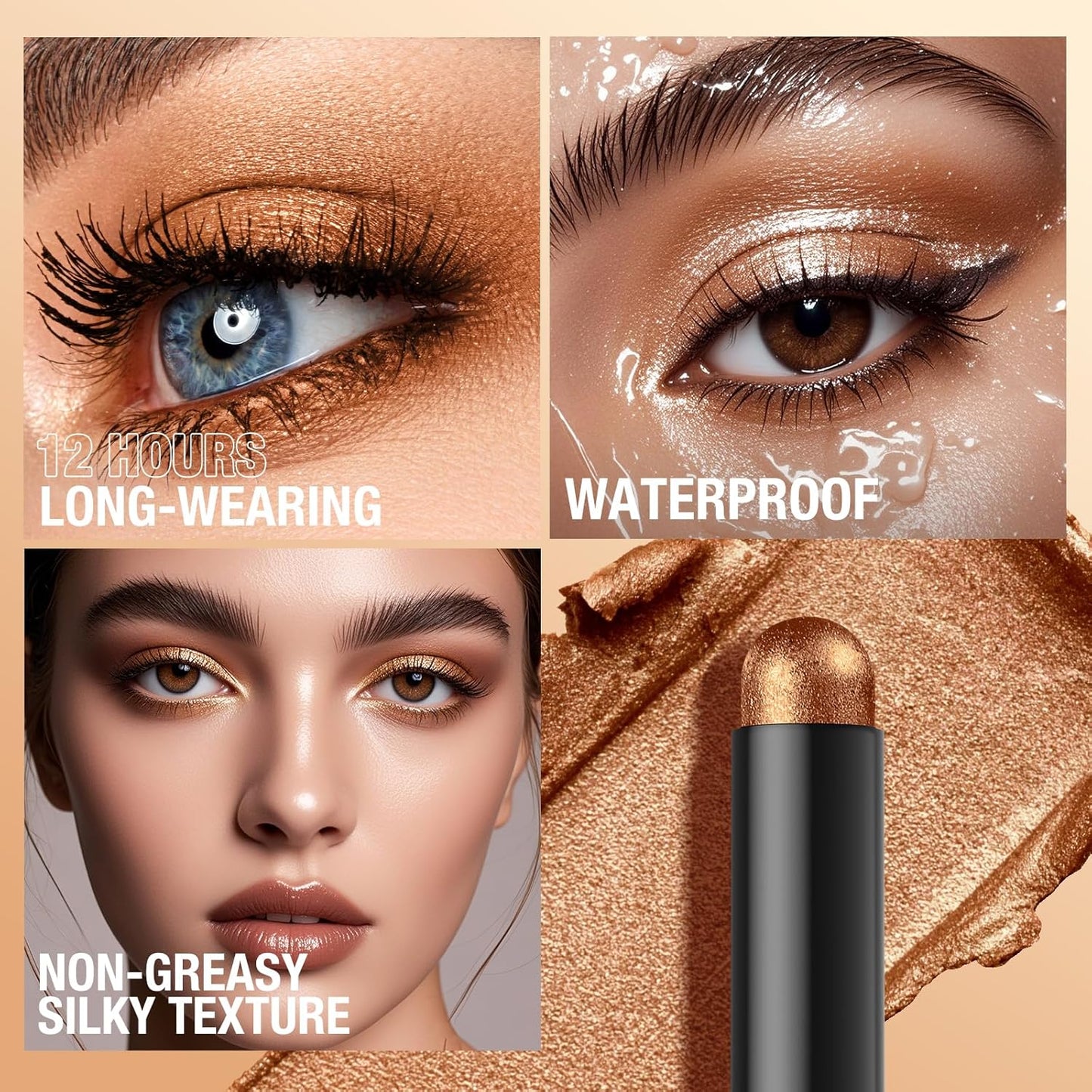 LANGMANNI 8Colors Dual-Ended Eyeshadow Stick Set – Silky Smooth, Waterproof & Transfer-Proof, Built-in Blender Brush, All-Day Matte & Shimmer Wear Eye Makeup(#B)