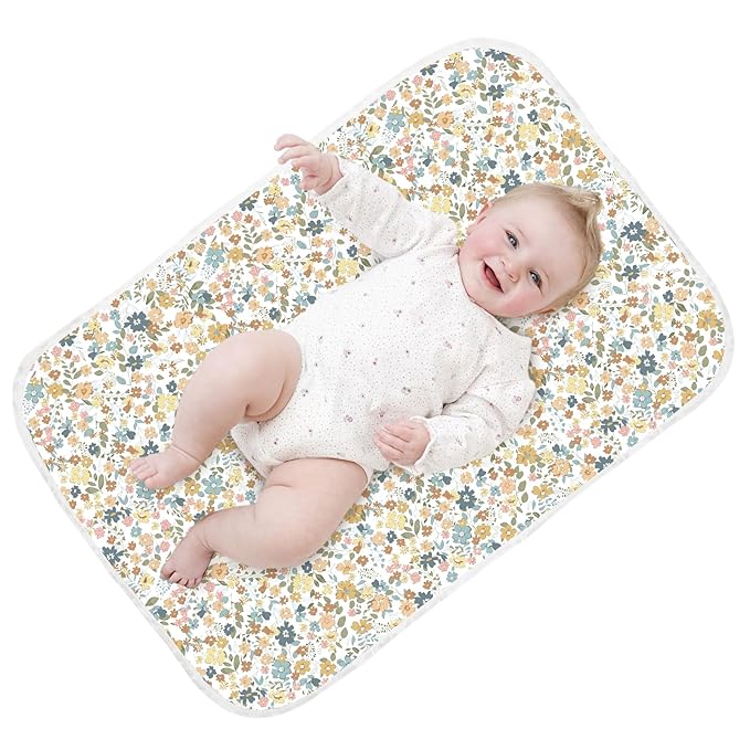 Baby Diaper Changing Pad – 31.5" x 21.5" Extra Large Waterproof Absorbent Portable Changing Mat, Reusable Changing Pad Liner for Travel or at Home Use(Floral1)