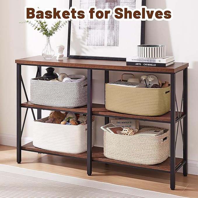 OIAHOMY Storage Basket for Shelves, Closet Cube Storage Bins Baskets for Clothes Blanket Towels, Baby Nursery, Toy Baskets Box, Woven Rope Basket, 15.75*11.81*7.09 ININ, 2 Packs Jute Yellow