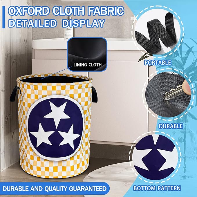 Tennessee State Flag Laundry Basket Oxford Cloth Laundry Hamper With Handle Foldable Portable Clothes Storage Basket 18.9 X 16.5 Inch Storage Bag For Laundry Room/Bathroom/Bedroom/Dormitories
