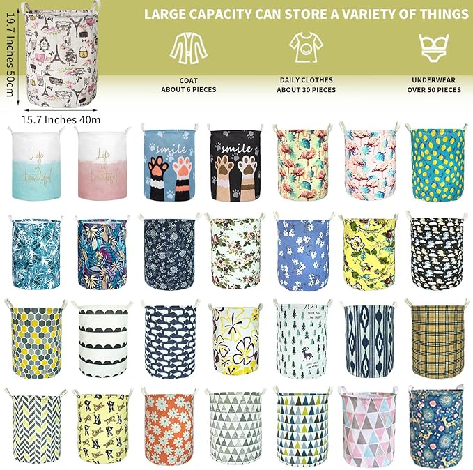 Merdes 19.7’’ Waterproof Foldable Laundry Hamper, Dirty Clothes Laundry Basket, Linen Bin Storage Organizer for Toy Collection (Paris)