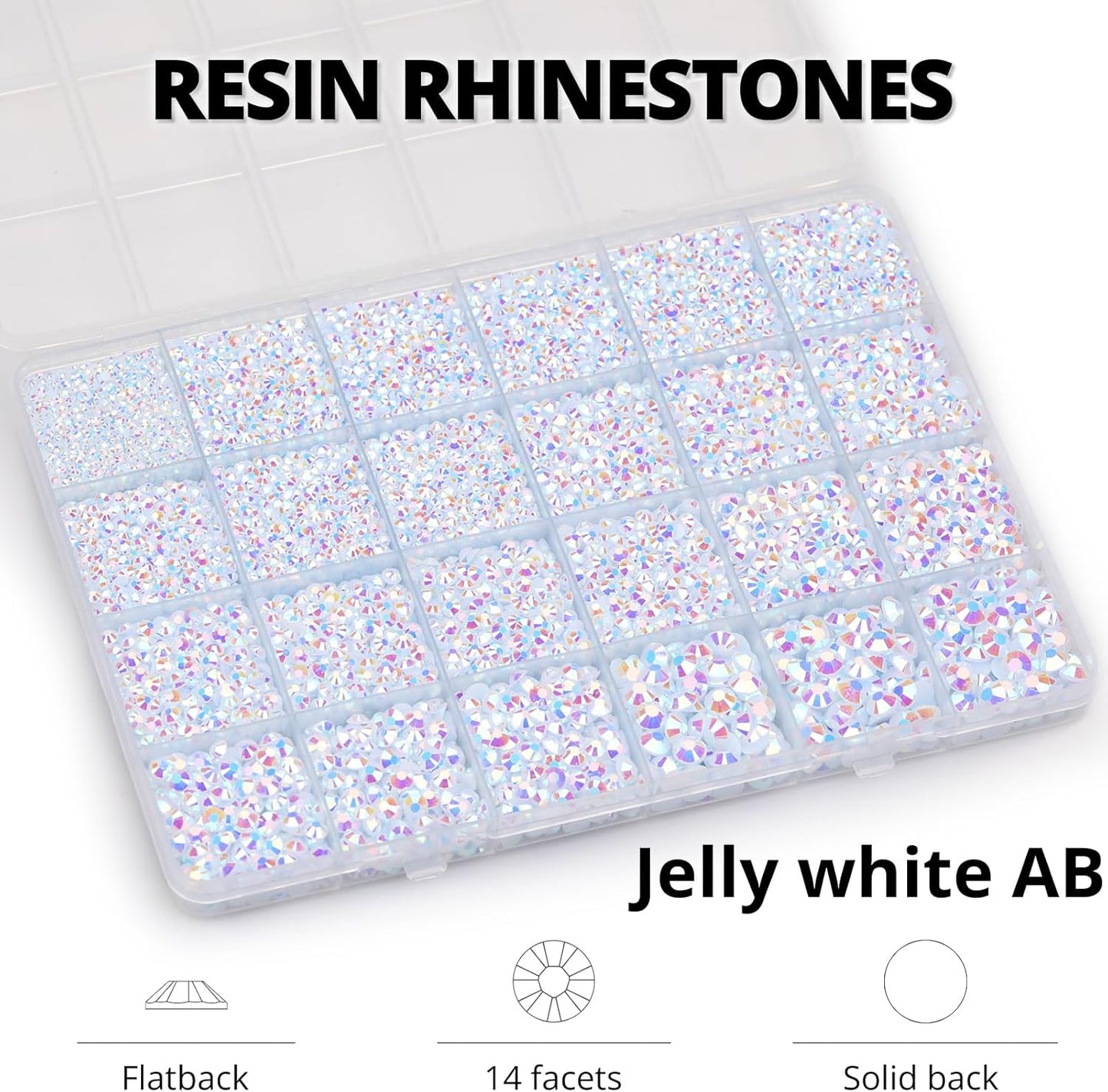 30000Pcs Resin Jelly Rhinestones Set for Crafting Bedazzling, White ab Flatback Gems Jewels for Crafts Clothes Shoes Fabric Outfit Nails Makeup, Flat Back Crystal 2-6mm with b 7000 Glue
