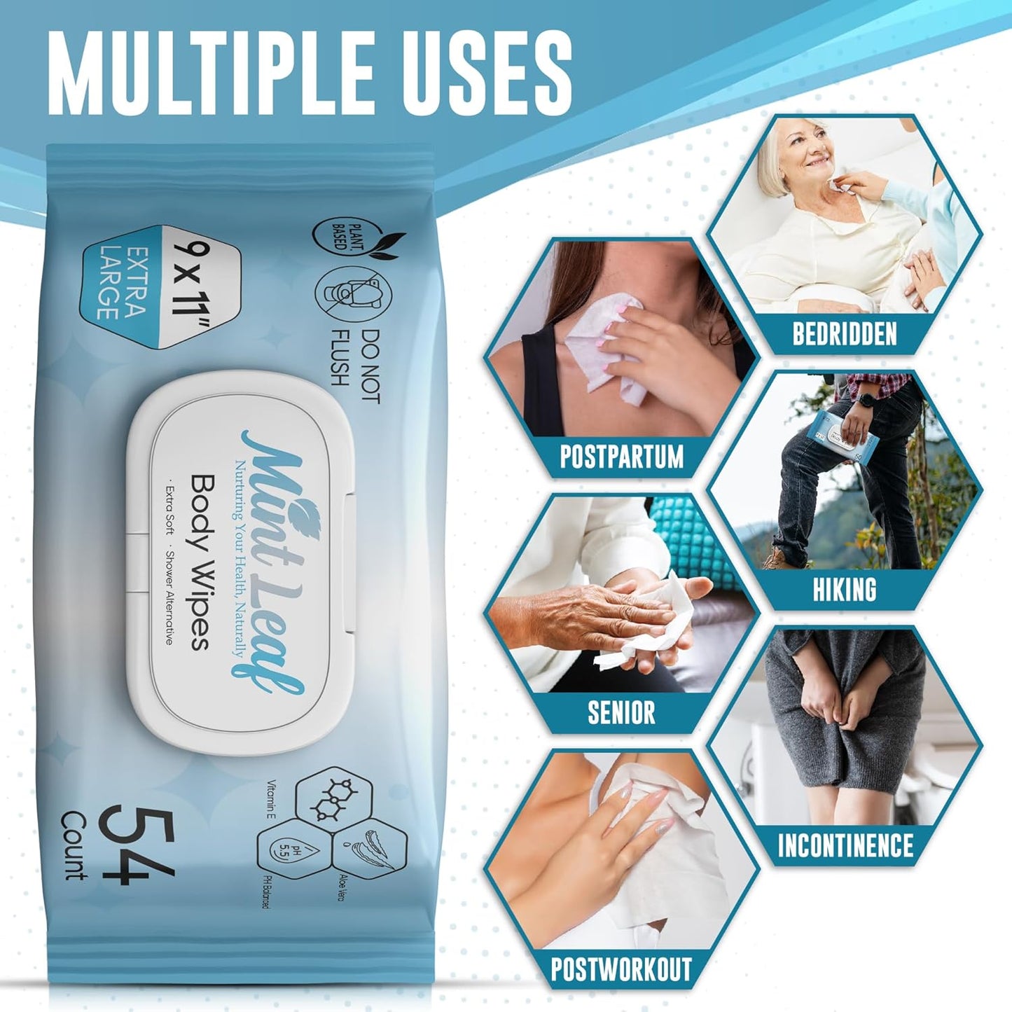 XL Adult Body Wipes - No Rinse Shower & Incontinence Bath Wipe, 11x9 Cleansing Washcloths with Aloe Vitamin E, Hypoallergenic Disposable Wipes for Adults, Seniors, Gym & Travel - 4 Packs + 18 Singles