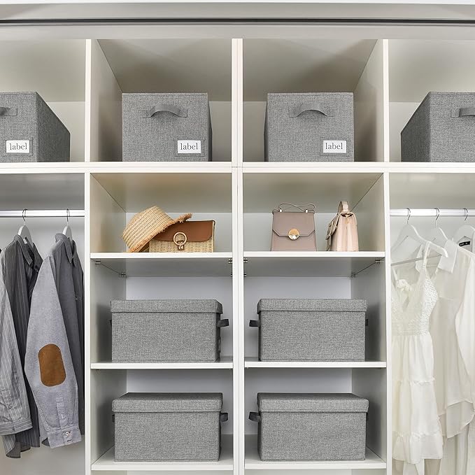 GRANNY SAYS Closet Organizers and Storage, Fabric Storage bins with Label Holder, Shelf Baskets for Organizing Bedroom, Decorative Storage Containers for Wardrobe, Dark Gray, Extra Large, 3-Pack