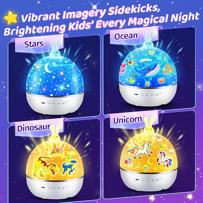 One Fire Dinosaur Night Light Projector, with 15 Films & Bluetooth Music and Remote-Controlled Dino Night Light, Rechargeable Star Projector for Kids, Dino Decor Dinosaur Gifts for Boys.