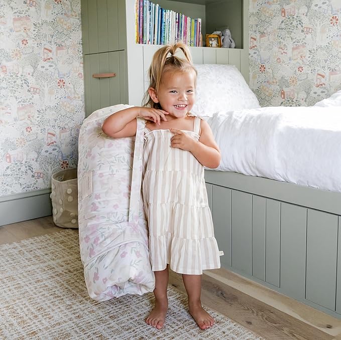 Makemake Organics GOTS Certified Organic Cotton Nap Mat with Detachable Pillow for Kids Soft Sleeping Bag for Toddlers, Boys, Girls - Ideal for Daycare, Preschool, Kindergarten