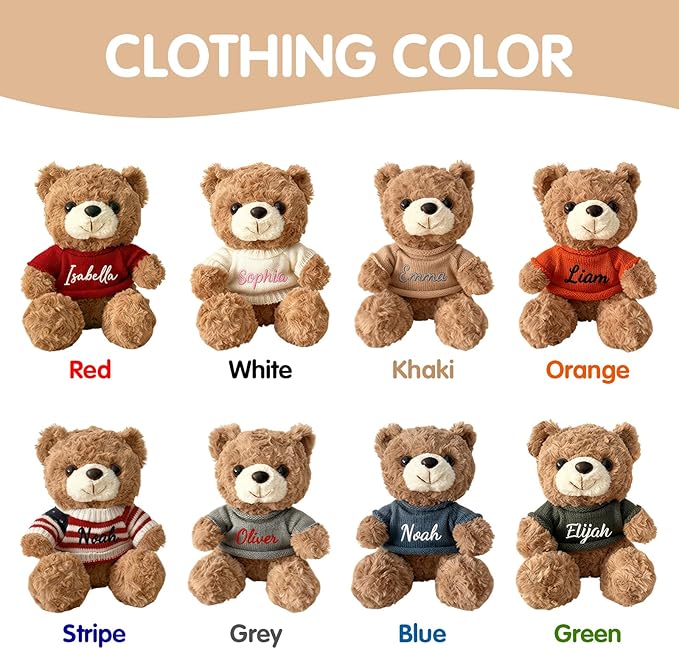 Personalized Teddy Bear with Name 13", Customized Stuffed Animal Gift for Girls Boys, Valentine's Day, Christmas, Birthday Gift for Kids, Couples