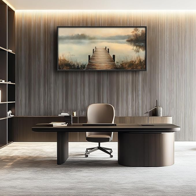 Olivine Large Wall Art, Retro Lake Pictures Wall Decor, Pier Painting, Nature Landscape Canvas Prints, Framed Artwork for Bathroom Bedroom Living Room Office Home Decoration 60"x30"