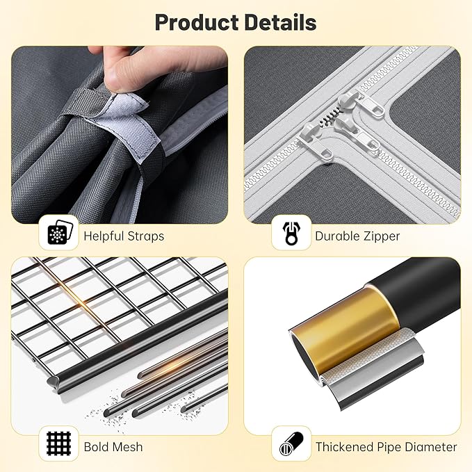 Raybee Clothes Rack with Cover,Portable Closet Heavy Duty,Metal Clothing Racks for Hanging Clothes Adjustable for Bedroom 66.5" Wx15.75 Dx74.8 H Black