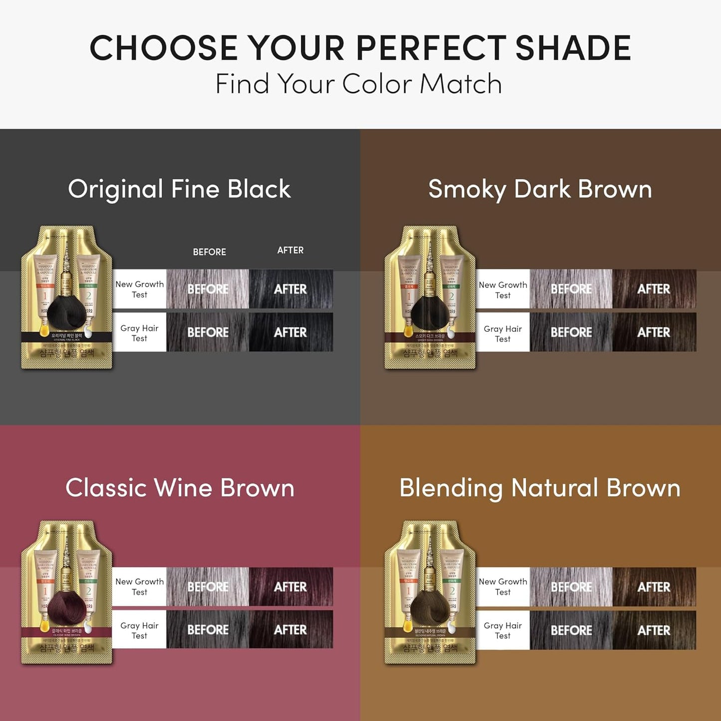 Instant Permanent Hair Color Dye Shampoo Ampoule - Paraben-Free, 5-Minute Easy and Fast Coloring, Keratin & Collagen, Made in Korea (Fine Black)