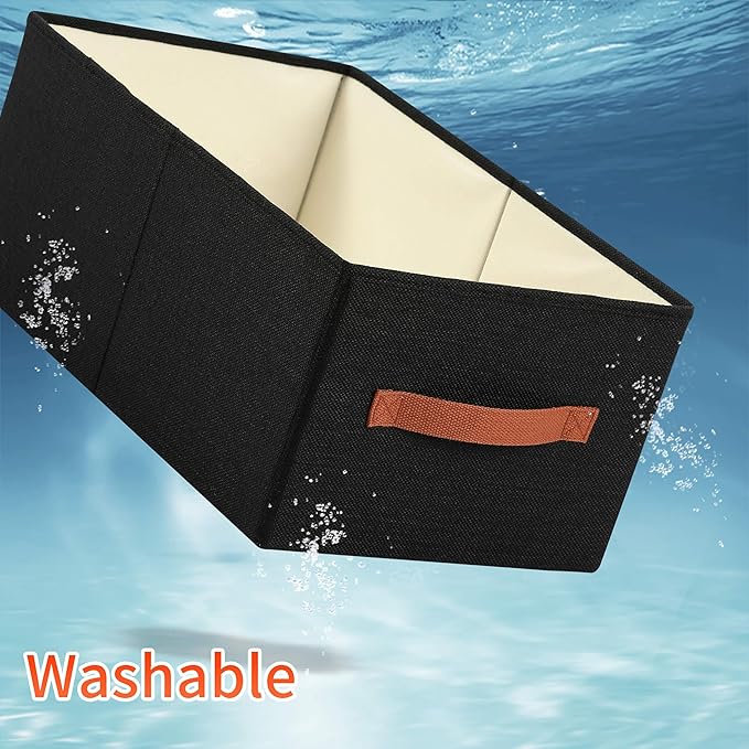 linen closet organizers and storage, 3 Pack Large Storage Baskets, Washable, Clothing Storage Bins with Handle, Closet Organizer for Storage Sweater,Sheets (Black, 18½"x11"x8½")