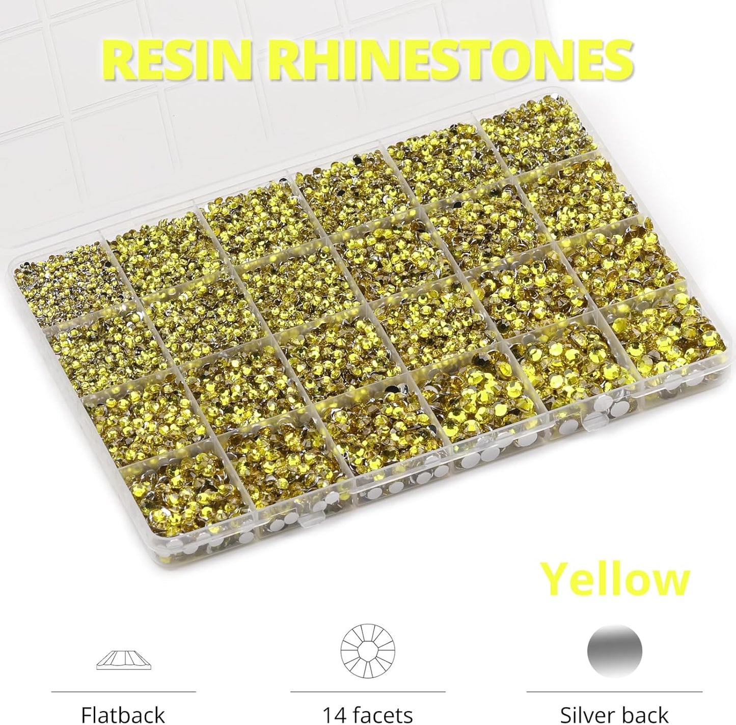 30000Pcs Resin Rhinestones Set for Crafting Bedazzling, Yellow Flatback Gems Jewels for Crafts Clothes Shoes Fabric Outfit Makeup, Flat Back Crystal 2-6mm with b 7000 Glue