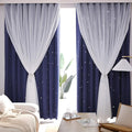 Kinryb Kids Star Cutout Curtains for Bedroom/Living Room/Classroom,2 Free Tiebacks Sheer Overlay 2 Panel Set, Double Layer Curtains for Kids Room(Each Piece W70 x L95 Inches 2 Pcs Navy Blue)