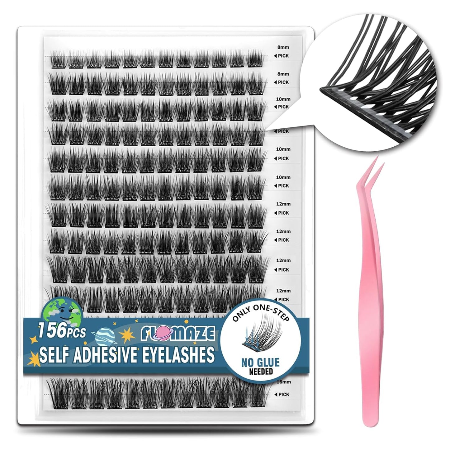 Self Adhesive Eyelashes, 156 PCS Self Adhesive Eyelash Clusters, No Glue Needed, Glue Strips Individual Lash Extension Super Sticky Reusable False Lashes (Fluffy-Mixed)