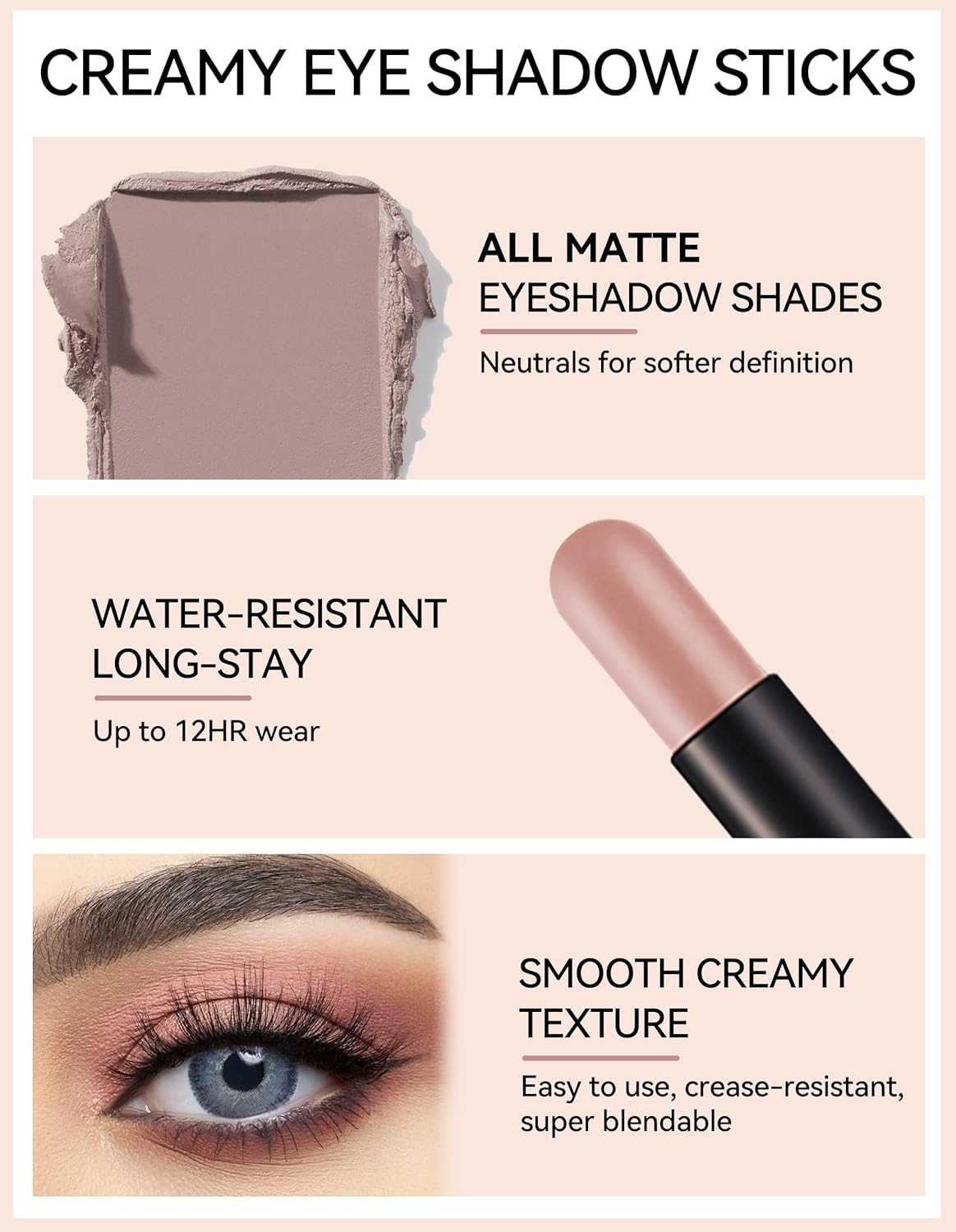 Erinde Waterproof Cream Eyeshadow Stick, Matte Nude Eye Shadow Sticks, Longwear Blendable High Pigmented, Neutral Eye Shadow Sticks Matte for Older Eyes, Smokey Eyeshadow Pencil Crayon, 20 Periwinkle