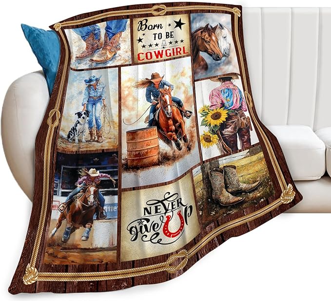 Cowgirl Racing Blanket Western Cowboy Throw Blanket Super Soft Flannel Lightweight Fluffy Plush Fuzzy Fleece Horse Blanket Gifts for Girls Woman Kids Prayer for Bed Sofa Bedding 40"X50"