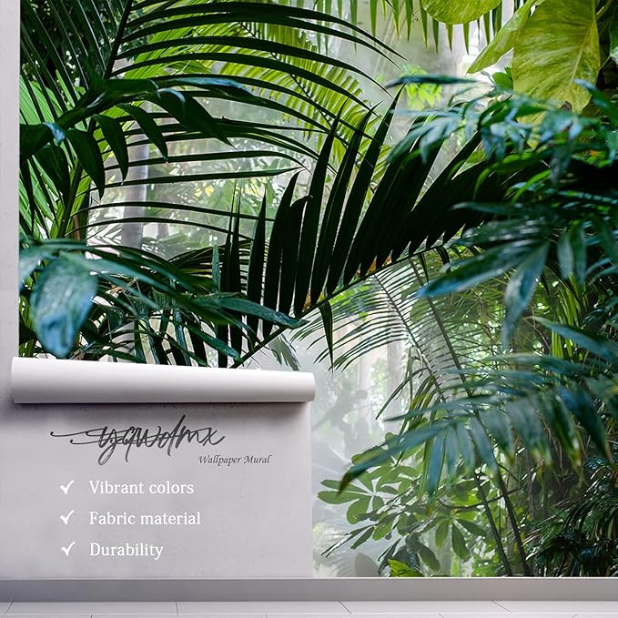 -Rainforest Leaves Fabric Wallpaper Green Trees Mural Bedroom 180" x 115" (Not Peel and Stick)