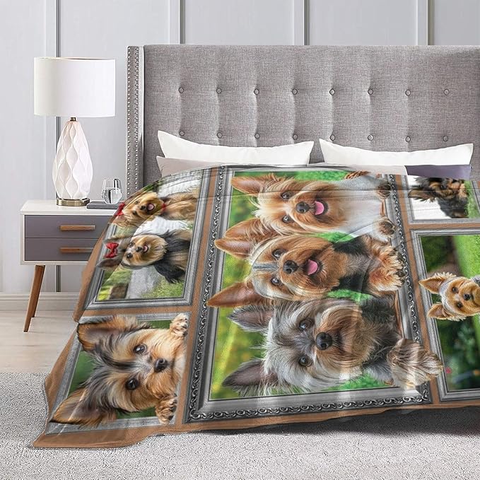 Yorkie Blanket Yorkshire Terrier Decor Throw Blanket Super Soft Flannel Lightweight Fluffy Plush Fuzzy Fleece Dog Blanket Gifts for Dog Lover Woman Girl Kids Boys for Bed Sofa Bedding 60"X80"