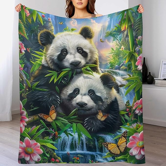 Panda Blanket Funny Pandas Gifts for Girls Boys Woman Kids Cute Panda Lover Bear Throw Blankets Soft Warm Fleece Flannel Plush Blankets for Bed Sofa Couch 60"x80"