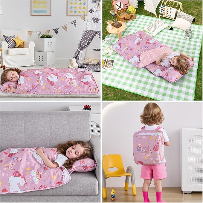 DJY Toddler Nap Mat,Kid Slumber Bag with Removable Pillow & Minky Blanket,Soft Sleeping Mat Perfect for Daycare,Preschool,Kindergarten,Travel